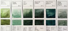 the different shades of green paint are shown in this drawing book, which shows how to use