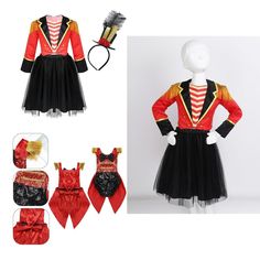 children's circus costume with red and black outfit