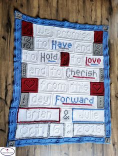 "\"We Promise to Have and to Hold, To love and to cherish,  from this day forward\" Use this pattern to make a memorable and uniquely personalized gift!  This blanket will capture the love and commitment expressed on a couple's wedding day, and give them something cozy to snuggle up under as they begin their life's journey together. If you would like to add the first names of the couple and their wedding date to the blanket, you may request customization in the personalization section of this or Crochet Wedding Blanket, Puff Stitch Blanket, Crochet Wedding Gift, Couples Blanket, To My Future Husband, Stitch Blanket, To Have And To Hold, Star Wars Wedding, Wedding Blankets