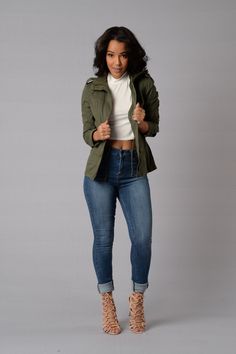Combat Jacket - Olive Hipster Fashion, Olive Fashion, Combat Jacket, Shopping Queen, Urban Fashion Women, Mode Casual, Red Sole, Mode Inspiration, Style Outfits