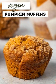 vegan pumpkin muffins with text overlay