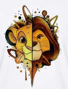 the lion king is depicted in this watercolor and ink painting style illustration, which depicts an animal's face
