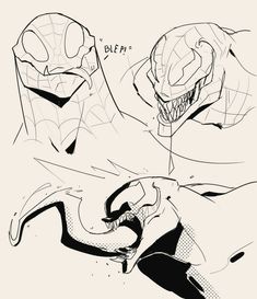 two black and white drawings of spider - man, one with his head turned to the side