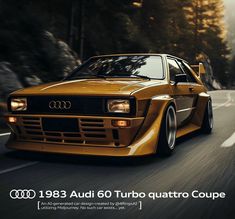 an advertisement for the audi 60 turbo quatro coupe is shown in this image