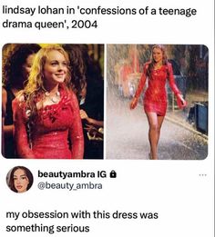 a tweet with two pictures of women in red dresses and one has an instagram