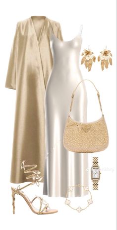 Dressy Palazzo Pants Outfit Wedding, Chic Glam Outfits, Modest Night Out Outfit, Gold Cartier Watch, Silky White Dress, Polyvore Winter Outfits, White Dress Gold, Classy Elegant Outfits, Skirts Fall