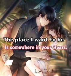 a couple hugging each other with the caption that reads, the place i want to be is somewhere in your heart