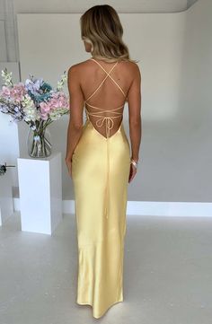 Misha Maxi Dress - Lemon Saten Dress, Cloth Ideas, Prom Dress Inspo, Classy Dresses, Maxi Dress Sale, Prom Dress Inspiration, Cute Prom Dresses, Pretty Prom Dresses, Into The Night