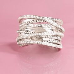 .25 ct. t.w. Diamond Highway Ring in Sterling Silver | Ross-Simons Walmart Rings, Silver Ring Sets, Jewelry Logo, Jewelry Bracelets Silver, Diamond Jewel, Silver Jewelry Fashion, Silver Jewelry Rings, Fabulous Jewelry, Fine Jewelry Ring