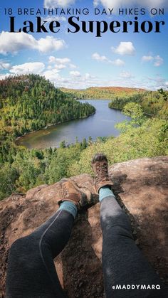 text "18 breathtaking day hikes on Lake Superior" over image of a hiker in front of Johnson Lake on the SUperior Hiking Trail Lake Superior Hiking Trail, Exploring Wisconsin, Day Hiking, South Shore, The Best Day, Scenic Drive, Best Hikes