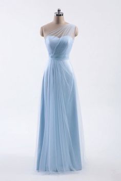 a light blue bridesmaid dress on a mannequin