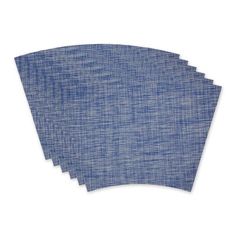 four pieces of blue fabric on white background