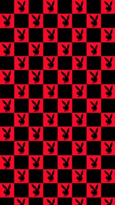 a red and black checkered pattern with birds on it