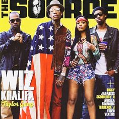 the source magazine cover with three people standing in front of an american flag