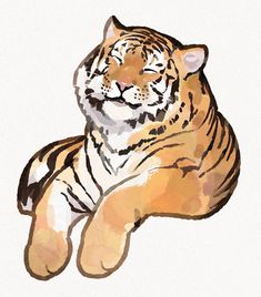 a watercolor painting of a tiger laying down