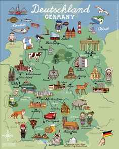 a map of germany with all the major cities and towns in it's borders