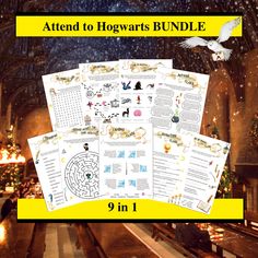 the hogwart's bundle is displayed in front of a christmas tree and fireplace