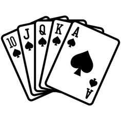 four playing cards are shown in black and white