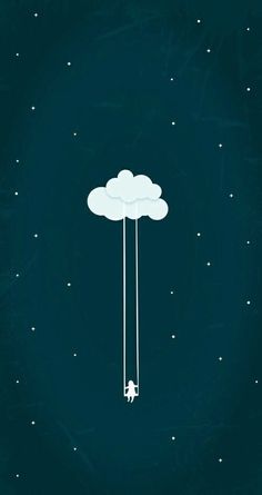 a man is sitting on a swing in the sky with a cloud hanging from it