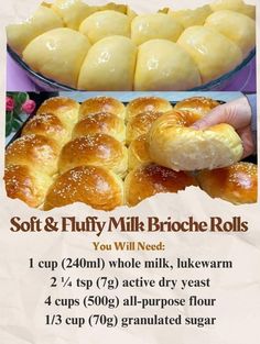 an advertisement for soft and fluffy milk brioche rolls