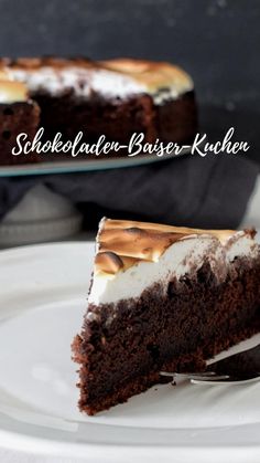 a slice of chocolate cake on a white plate