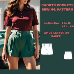 a women's short - sleeved shirt and shorts sewing pattern with the image of a