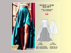 a woman in a skirt and high low skirt sewing pattern