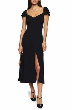 Reformation Elvira Cotton Midi Dress | Nordstrom Semi Formal Dresses With Sleeves, Winter Cocktail Dress, Black Wedding Guest Dresses, Fall Wedding Outfits, Cocktail Dress Short, Sweetheart Neck Dresses, Winter Wedding Guest Dress, Midi Bridesmaid Dress, Butterfly Sleeve Dress