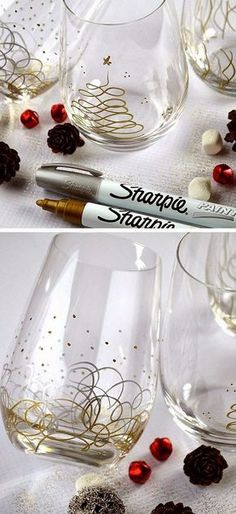 two wine glasses with writing on the side