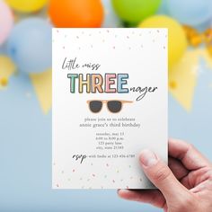 three year old birthday card - little miss threenager Three Years Old Quotes, Cute Third Birthday Themes, Three Years Old Birthday Theme, 3 Year Girl Birthday Theme, Three Years Old Birthday Girl, 3rd Birthday Theme Ideas Girl, Three Year Old Girl Birthday Theme, Girl Three Year Old Birthday Theme