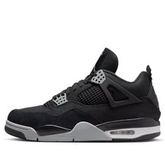 the nike air jordan 4 retro is available in black and white, with grey accents