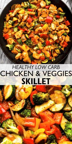 the healthy low carb chicken and veggies skillet is ready to be eaten