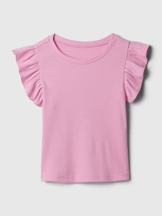 Soft cotton T-shirt.  Crewneck.  Short ruffle sleeves.  Straight, easy fit.  Hits at the hip.  Sizes range from baby to toddler. Ruffle T Shirt, High School Outfits, Preppy Summer Outfits, Zara Girl, Preppy Summer, Zara Kids, Pink Ruffle, Gap Kids, Clothing Hacks