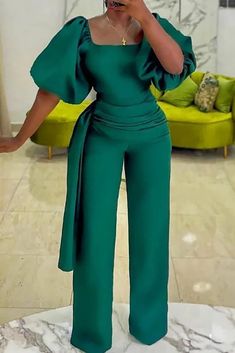 Collar Jumpsuit, Wrap Jumpsuit, Jumpsuit Chic, Green Jumpsuit, Blue Jumpsuits, Plus Size Jumpsuit, Jumpsuit With Sleeves, Trend Fashion, Lantern Sleeves