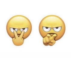 two emoticions with different facial expressions on their faces, one pointing at the other