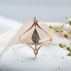 Diamond Alternative Engagement Ring Rose Gold Split Shank Ring - Etsy Crystal Wedding Aesthetic, Masc Engagement Ring, Gray Diamond Ring, Unusual Wedding Rings, Diamond Alternative Engagement Ring, Grey Diamond Ring, Gray Diamond, Cute Engagement Rings, Alternative Engagement Ring