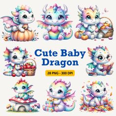 cute baby dragon clipart set