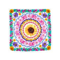 a colorful square with flowers on it