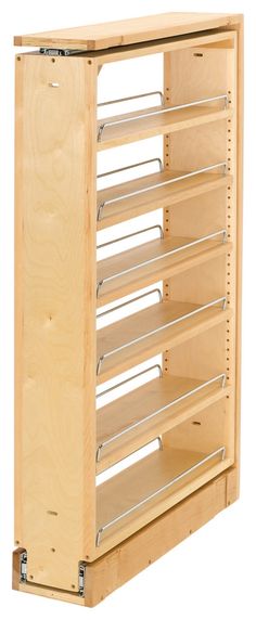 a wooden cabinet with several shelves on the front and bottom shelf, all in one place