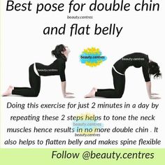 two women doing yoga poses with the words best pose for double chin and flat belly