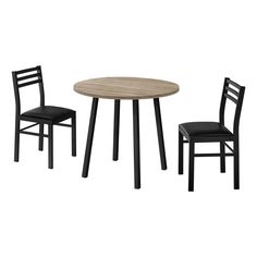 a table and two chairs with one chair up against the other, all in black