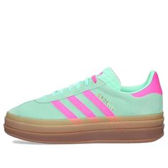 (WMNS) adidas originals Gazelle Bold 'Pulse Mint Screaming Pink' H06125 Colorful Platform Shoes, Preppy Adidas Shoes, Outfits With Adidas Gazelle, Adidas Bold, Adidas Gazelles, Cute Running Shoes, Gazelle Bold, Cute Converse, Addidas Shoes