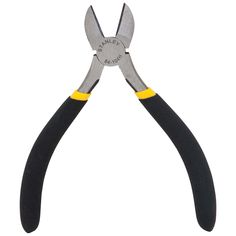 a pair of black handled pliers with yellow handles