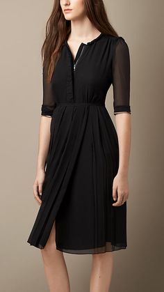 Black Ruched Detail Silk Dress - Image 1 Stylish Kurtis Design, Dresses Western, Burberry Dress, Lace Skater Dress, Dress Images, Tailored Dress, Casual Chic Outfit, Dress Midi