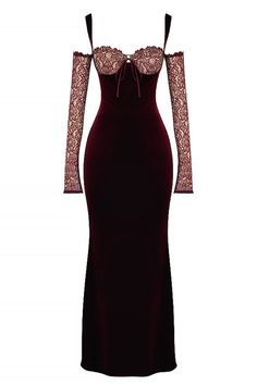 Lace Long Sleeve Bustier Maxi Velvet Dress Burgundy DESIGN: Colour: Burgundy V-neck Long sleeves Bustier detail Lace insert Tie detail at front Scalloped detail Mermaid design Concealed zipper at back Body sculpting design Stretch Type: Stretchy Length: Maxi MATERIAL: Velvet + Polyester + Spandex High elasticity for a better fit. Delicate sewing and hemming by durable needle lockstitch machine. YKK zipper (known as the most durable and reliable zippers manufactured today). To maintain the beauty of your garment, please follow the care instructions on the attached label. Colour may vary due to lighting on images. The product images (without model) are closest to the true colour of the item.     * Order one size up for a relaxed fit. * Pay special attention on measurements to Prom Dress Inspo, Dress Weights, Velvet Maxi, Velvet Maxi Dress, Looks Party, Prom Dress Inspiration, فستان سهرة, House Of Cb, Pretty Prom Dresses