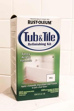 a box of tub and tile refinishing kit sitting on a bathroom counter top