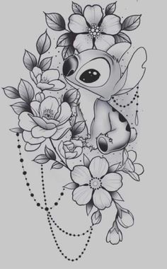 a cartoon character with flowers on it's arm and the face of an animal