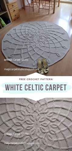 two pictures showing the same pattern for a white celtic carpet