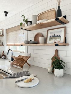 the kitchen counter is clean and ready to be used as a place for cooking food