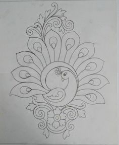 a drawing of a peacock with swirls on it